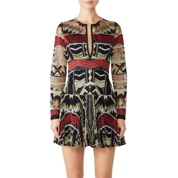 Alexis Nalory Pleated Long-Sleeve Embroidered Dress Size S - Picture 1 of 8